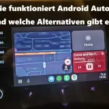 Das Bild zeigt, wie Android Auto funktioniert, mit Navigation und Musikwiedergabe. Es gibt auch Alternativen zu Android Auto.