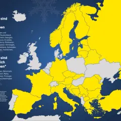 Karte Europas: Gelb markiert sind Länder mit Winterreifenpflicht, z.B. Italien. Grau sind Länder ohne Pflicht.