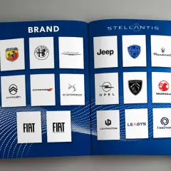 Überblick über die Stellantis Marken: Abarth, Alfa Romeo, Chrysler, Citroën, DS Automobiles, Fiat, Jeep, Lancia, Leapmotor, Leasys, Maserati, Opel, Peugeot, Vauxhall und Free2move.