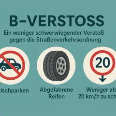 B-Verstoß: Falschparken, abgefahrene Reifen, weniger als 20 km/h zu schnell. Beispiele für Verstöße gegen die Straßenverkehrsordnung.