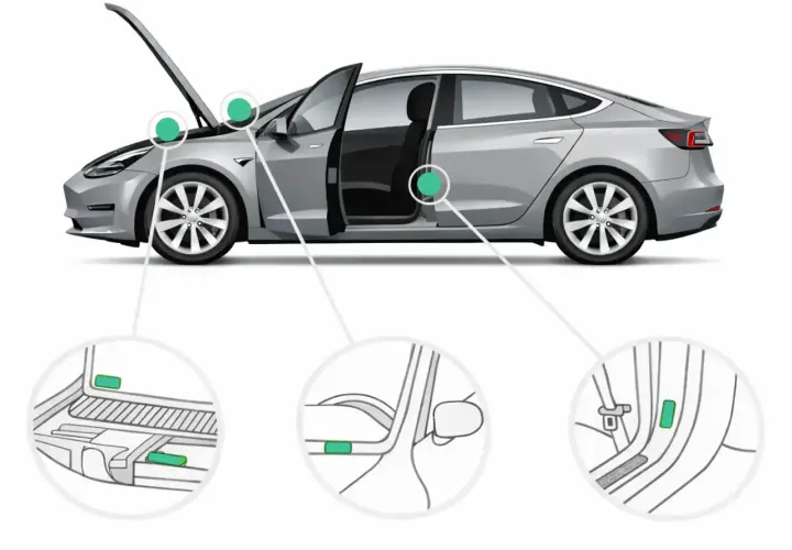 Illustration zeigt verschiedene Stellen am Auto, wo die **Fahrgestellnummer** zu finden ist.