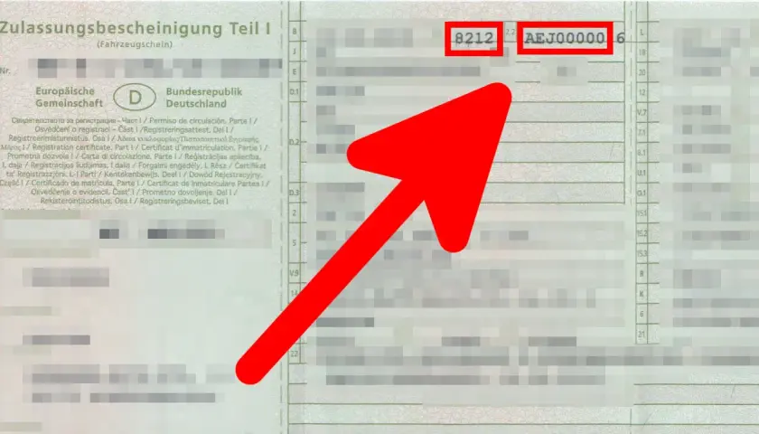Fahrzeugschein mit den Kennzeichen 8212 AEJ00000.
