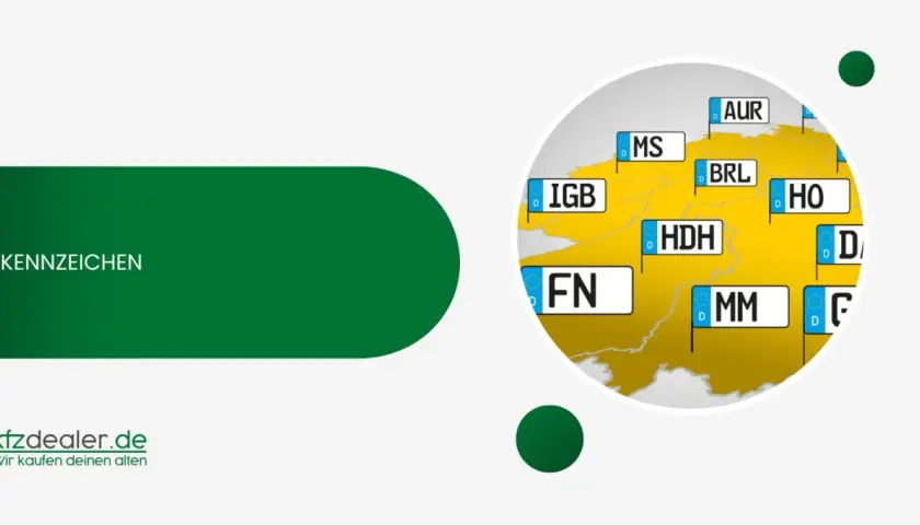 Deutsche Kennzeichen auf einer Karte. Viele Städte wie IGB, FN, HDH, MM, MS, BRL, HO, AUR sind mit ihren Kennzeichen markiert.