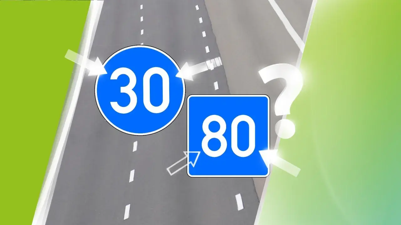Verkehrsschilder zeigen 30 und 80. Was ist die mindestgeschwindigkeit autobahn deutschland?