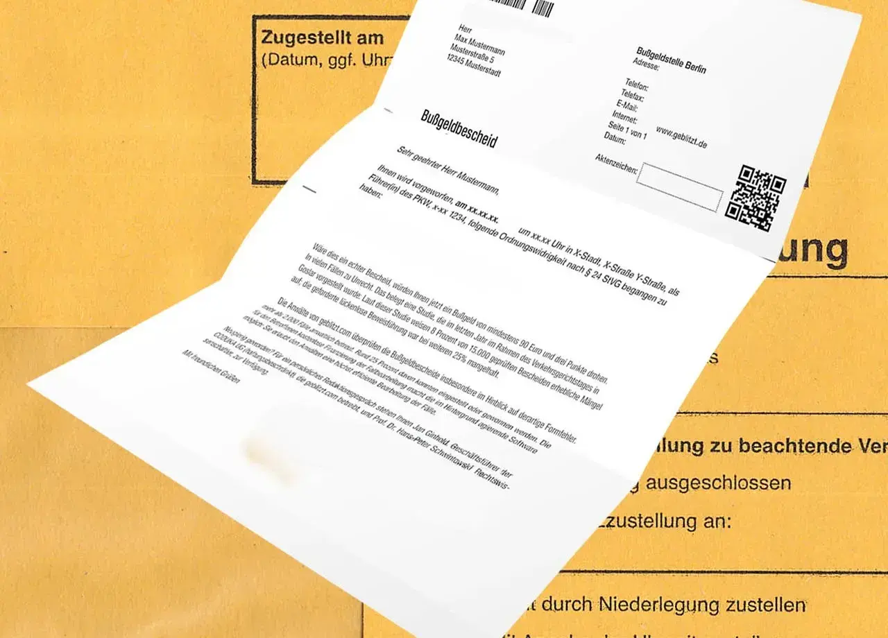 Bußgeldbescheid: Ein Schreiben, das wie ein Blitzer ohne Blitz wirkt. Es droht ein Bußgeld, doch die Anwälte von geblitzt.com prüfen auf Fehler.