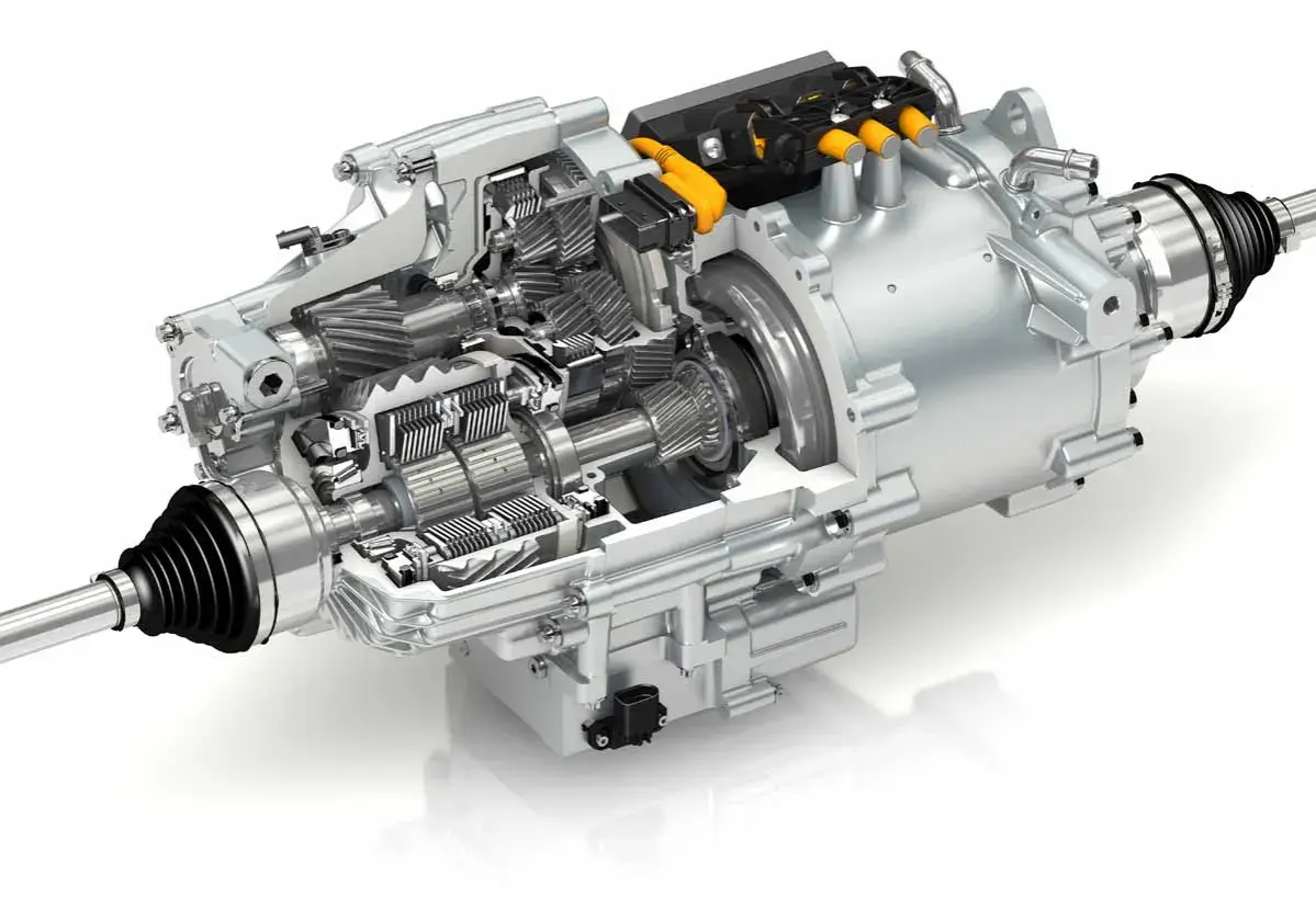 Schnittansicht eines komplexen auto differential mit Zahnrädern und Antriebswellen, bereit für die Montage.