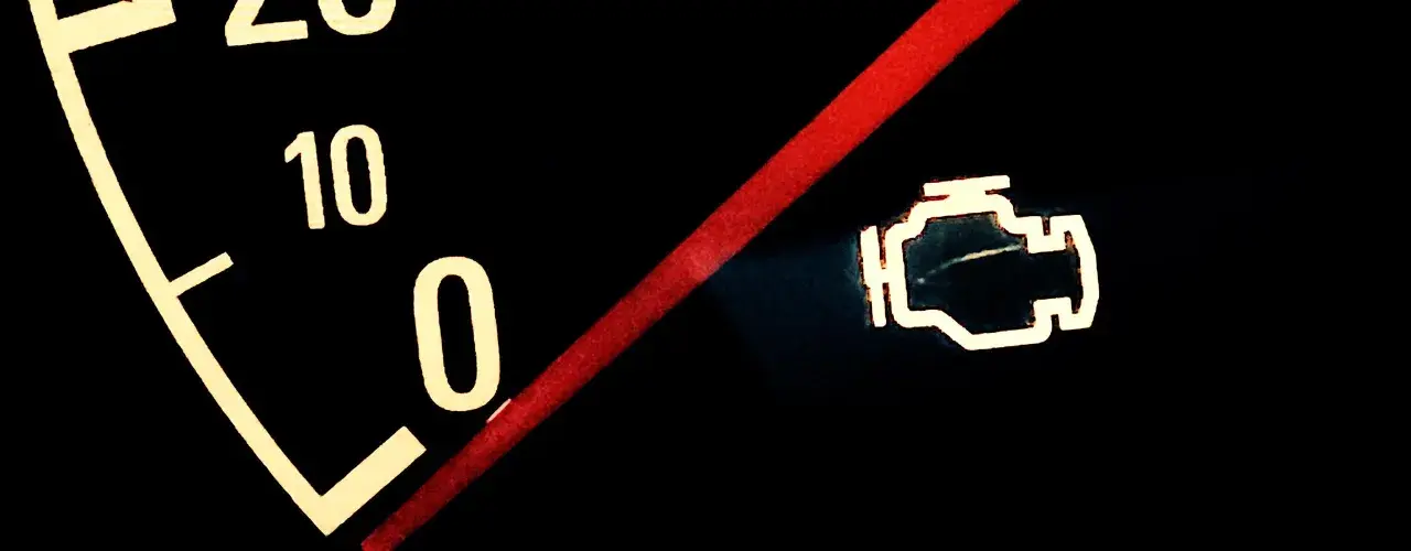 Das Symbol für die Motorkontrollleuchte leuchtet dauerhaft auf dem Armaturenbrett. Eine rote Linie kreuzt das Bild.