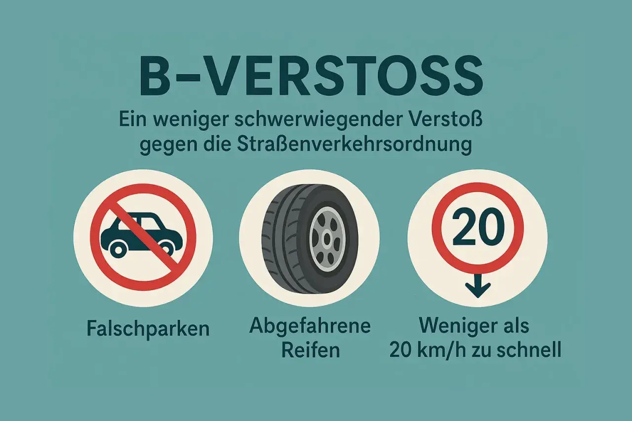 B-Verstoß: Falschparken, abgefahrene Reifen, weniger als 20 km/h zu schnell. Beispiele für Verstöße gegen die Straßenverkehrsordnung.
