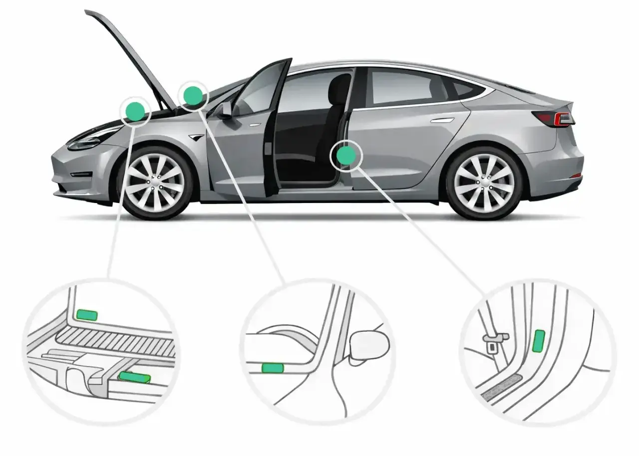 Illustration zeigt verschiedene Stellen am Auto, wo die **Fahrgestellnummer** zu finden ist.