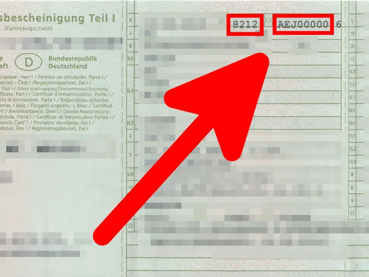 Der Nummer der Zulassungsbescheinigung Teil I ist AEJ00000.