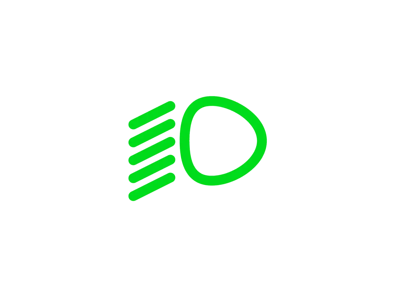 Grünes Symbol für Abblendlicht im Auto. Diese auto licht symbole zeigen, dass das Abblendlicht eingeschaltet ist.